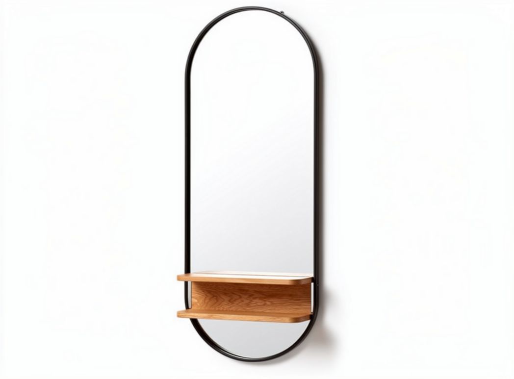 Miroir mural avec étagère en bois et métal - 60 x 30 x 5cm