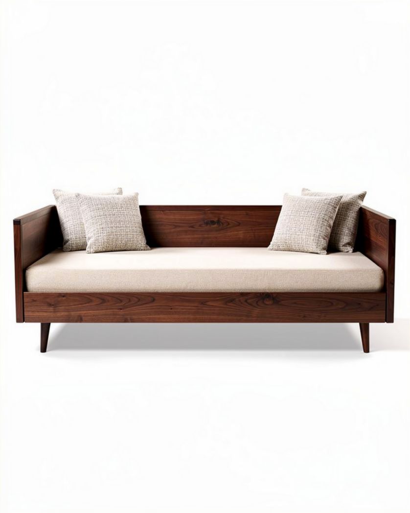 Canapé convertible en bois avec coussins pour salon - 200 x 90 x 80cm